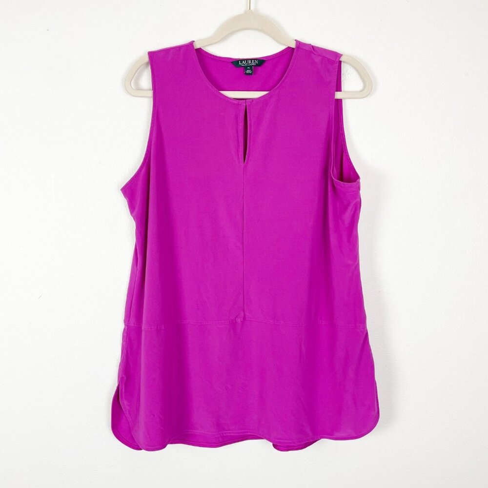 Lauren Ralph Lauren Sleeveless Magenta Tunic Top With Keyhole Front Detail Sz XL